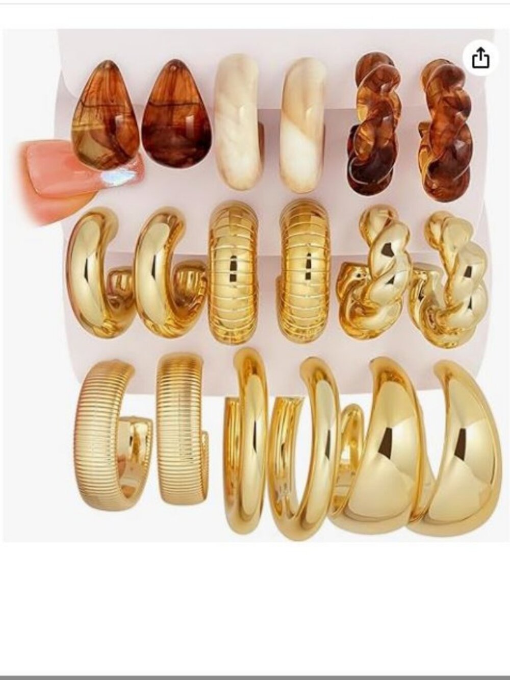 9-Pair Chunky Gold Hoop Earrings Set 14K Gold-Plated Huggie Hoops